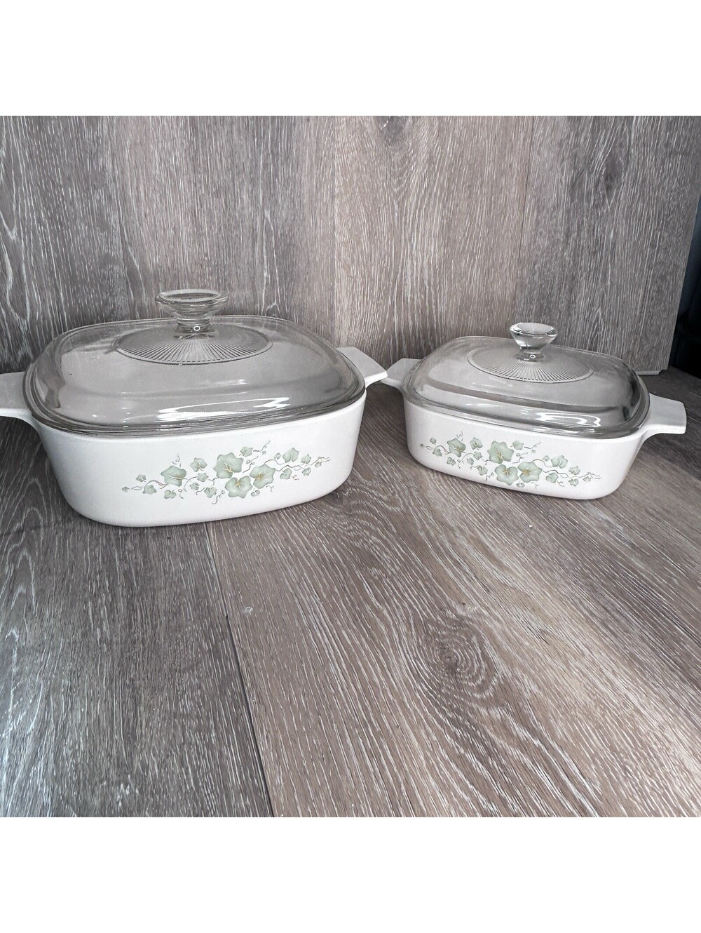 Vintage CorningWare Ivy Casserole Dishes W/ Pyrex Lids A7C A9C | 4 piece Set